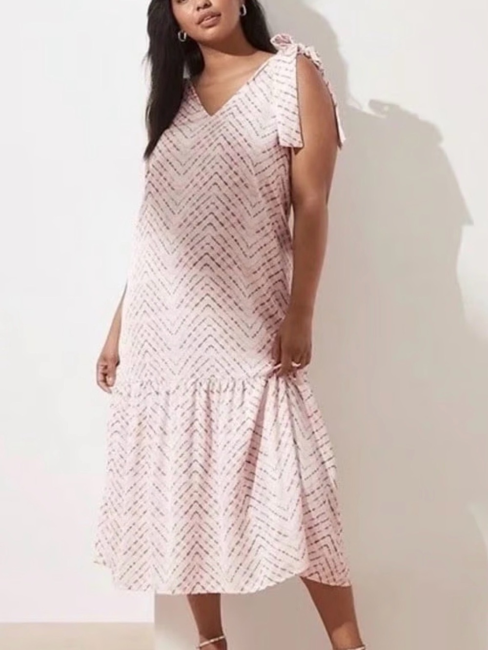 Banana Republic Light Pink Chevron Tie-Shoulder Midi Dress